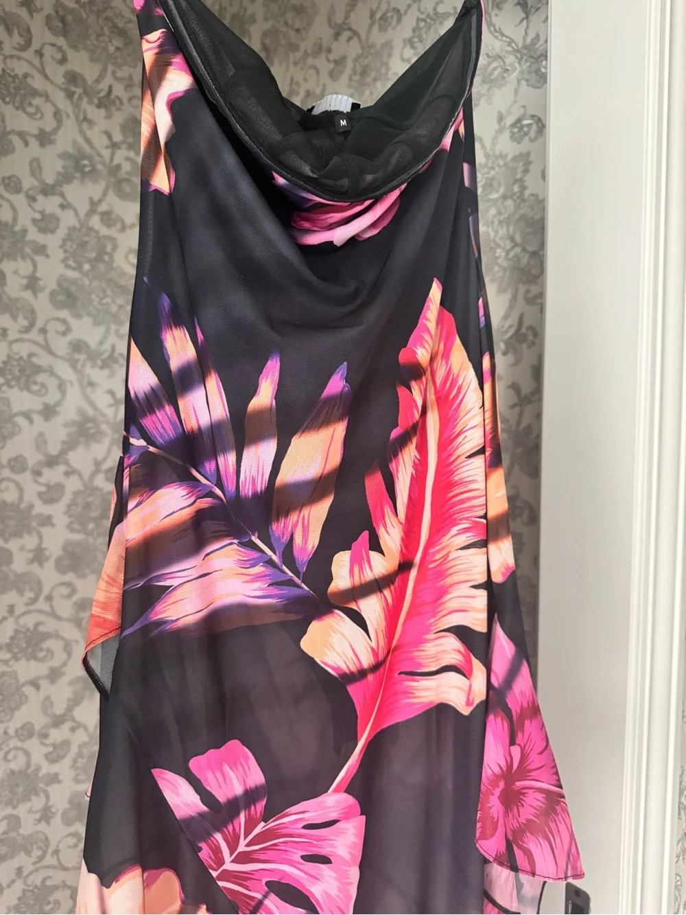 Retrofete Black Strapless Dress with Pink Floral Print - Picture 5 of 6